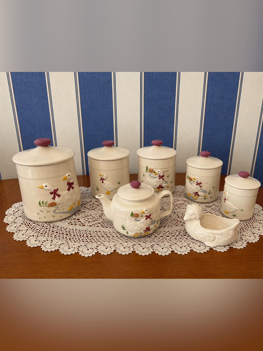 Vintage Country Goose Ceramic Canister Set with Teapot - 13 Pc